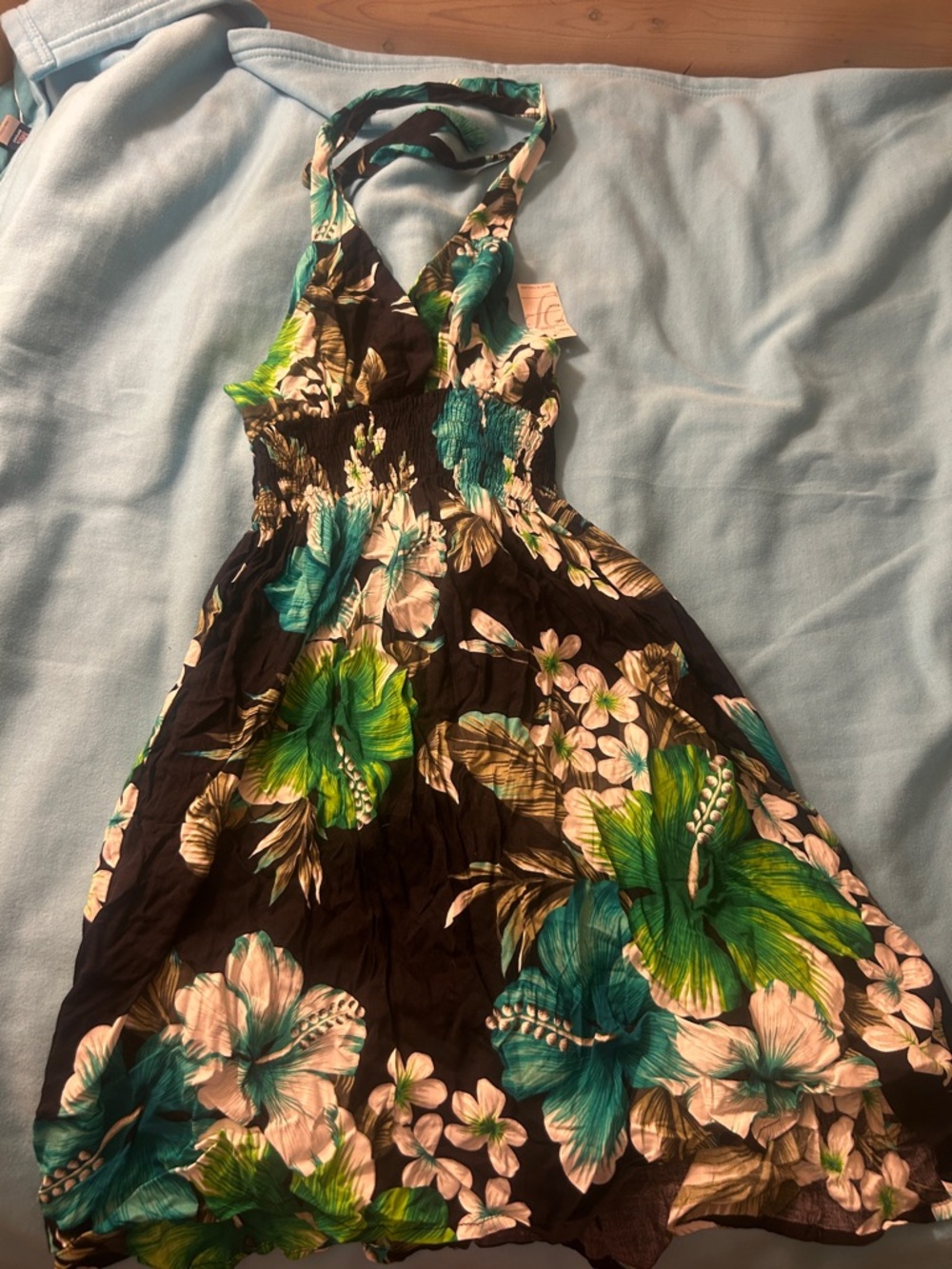Tropical Halter Sundress with Green & Teal Floral Print